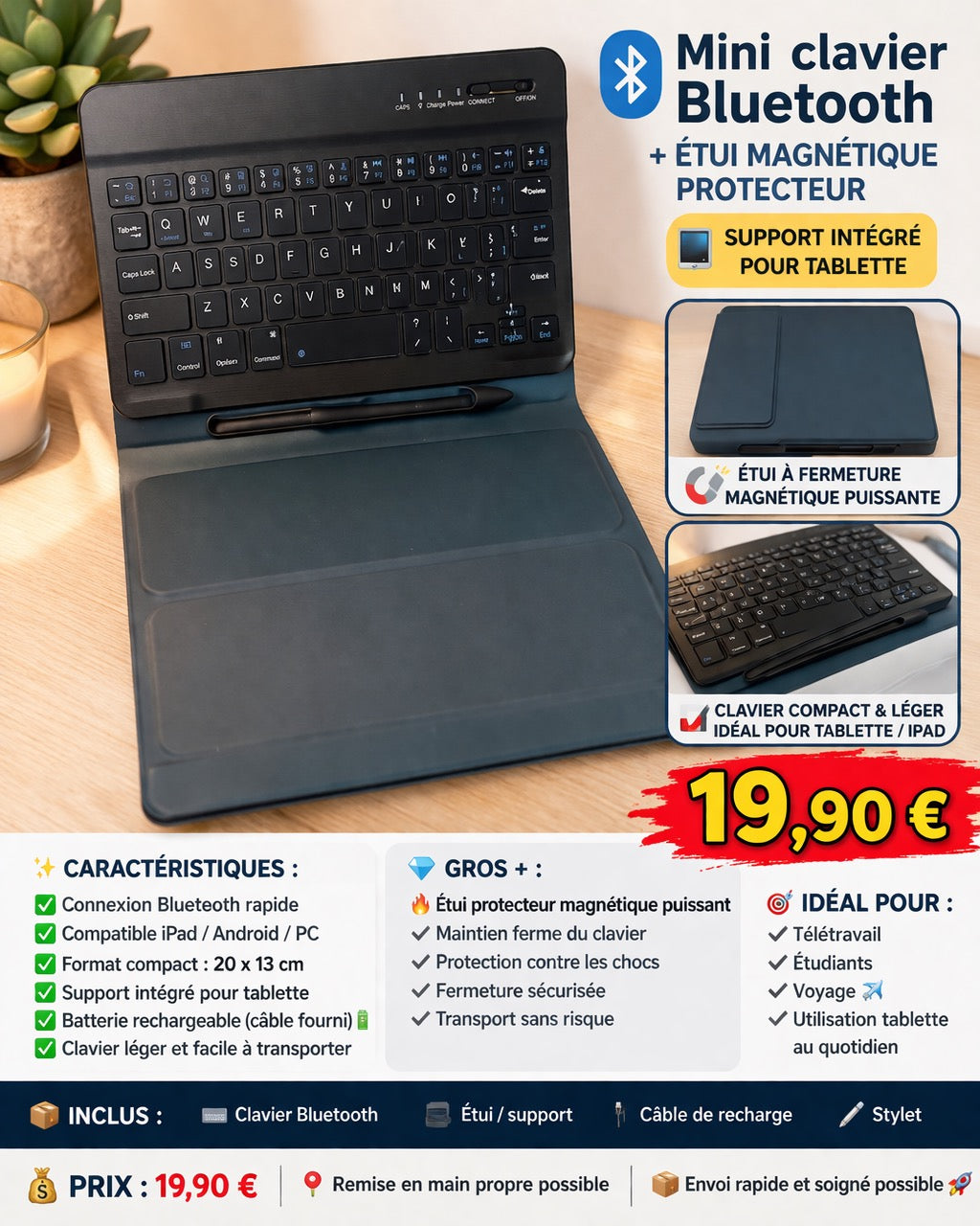 Mini Clavier Bluetooth + Stylet Magnétique