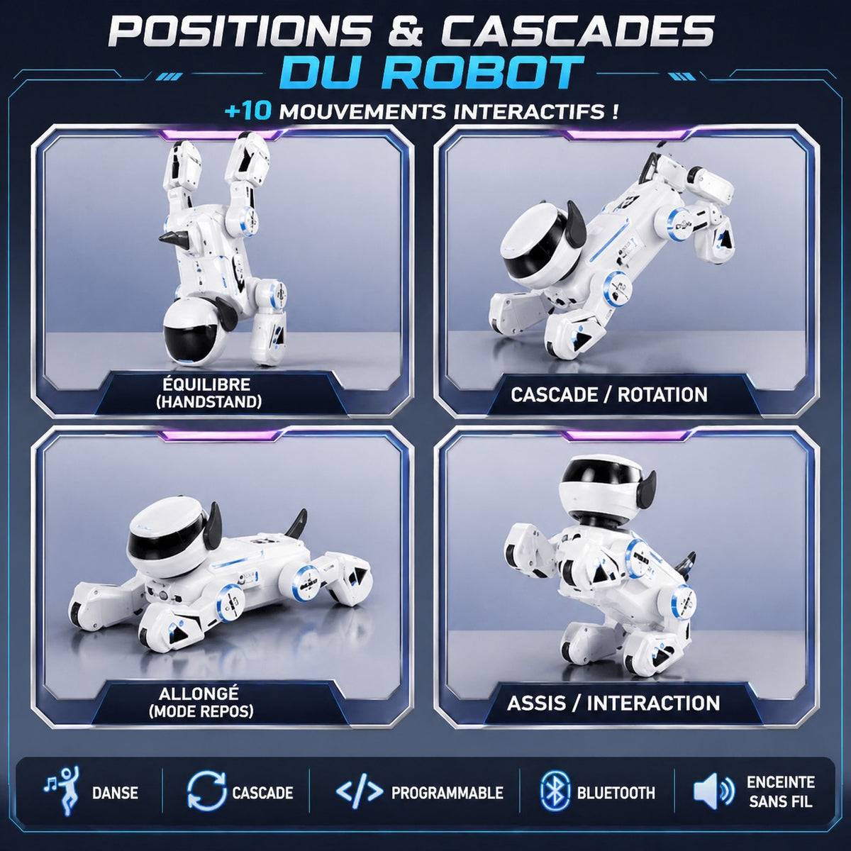 CHIEN ROBOT INTELLIGENT RC – BLUETOOTH, DANSE, PROGRAMMABLE ✨