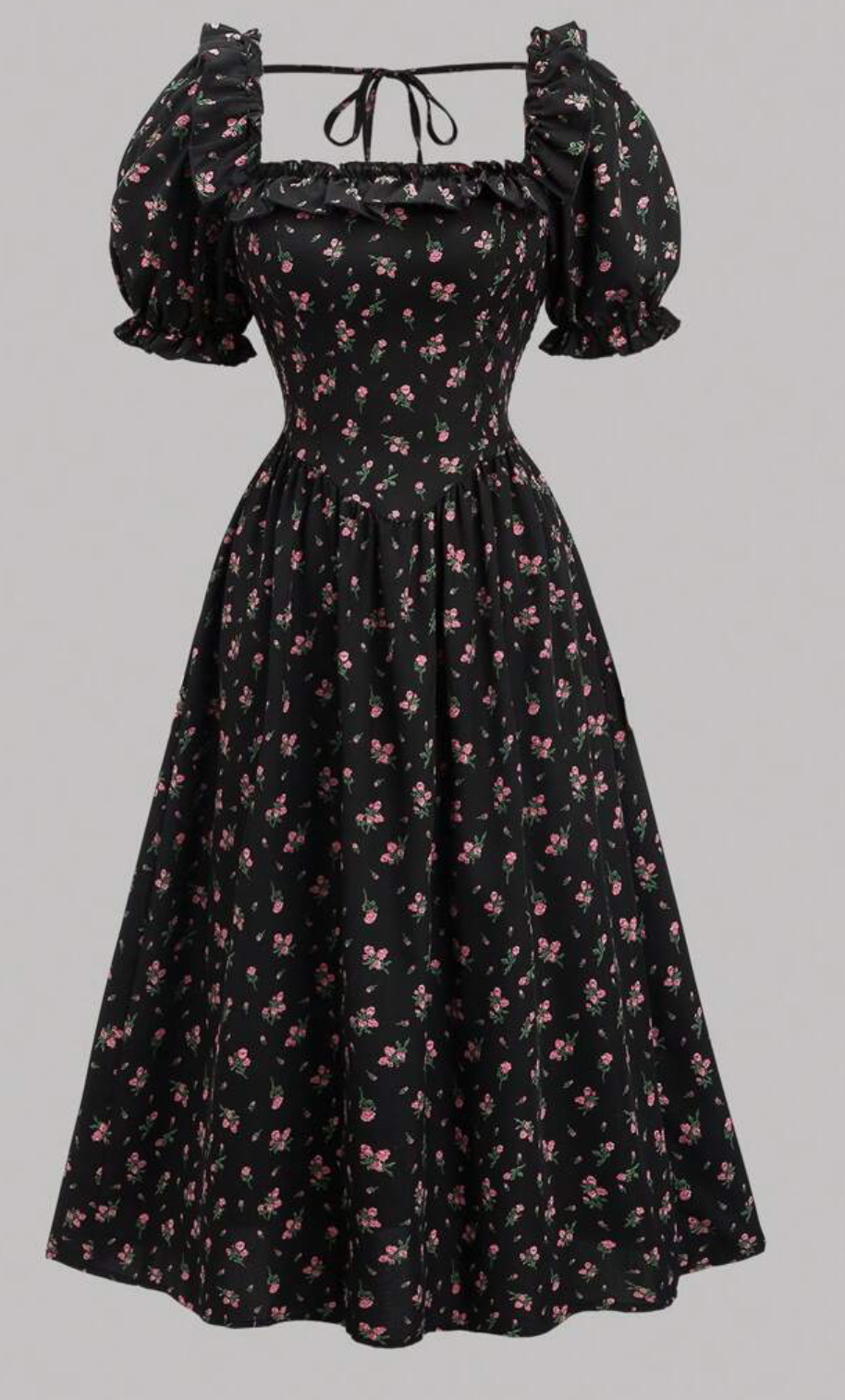 🌸 Robe SHEIN Fleurie Noire – Taille M – Neuve 🌸