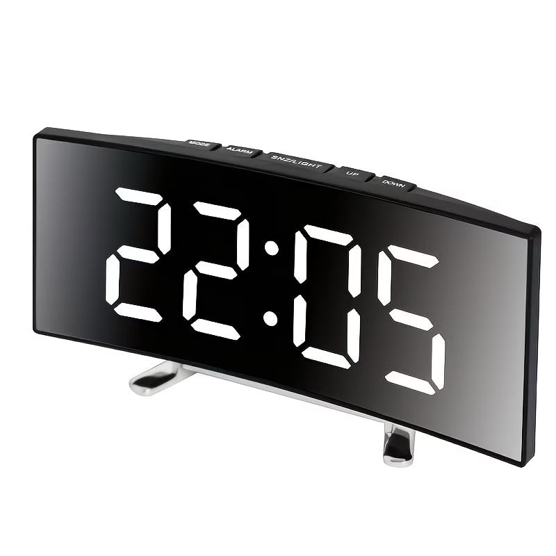 Réveil miroir LED moderne avec affichage courbé