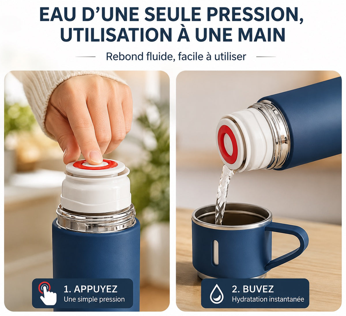 ☕ BOUTEILLE ISOTHERME PREMIUM 500 ML AVEC TASSE INTÉGRÉE