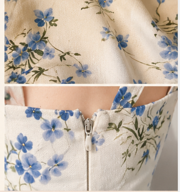 🌸 ROBE CIDER ÉCRUE À FLEURS BLEUES – TAILLE XL 🌸