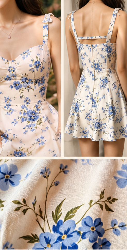 🌸 ROBE CIDER ÉCRUE À FLEURS BLEUES – TAILLE XL 🌸