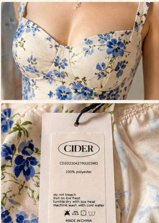 🌸 ROBE CIDER ÉCRUE À FLEURS BLEUES – TAILLE XL 🌸