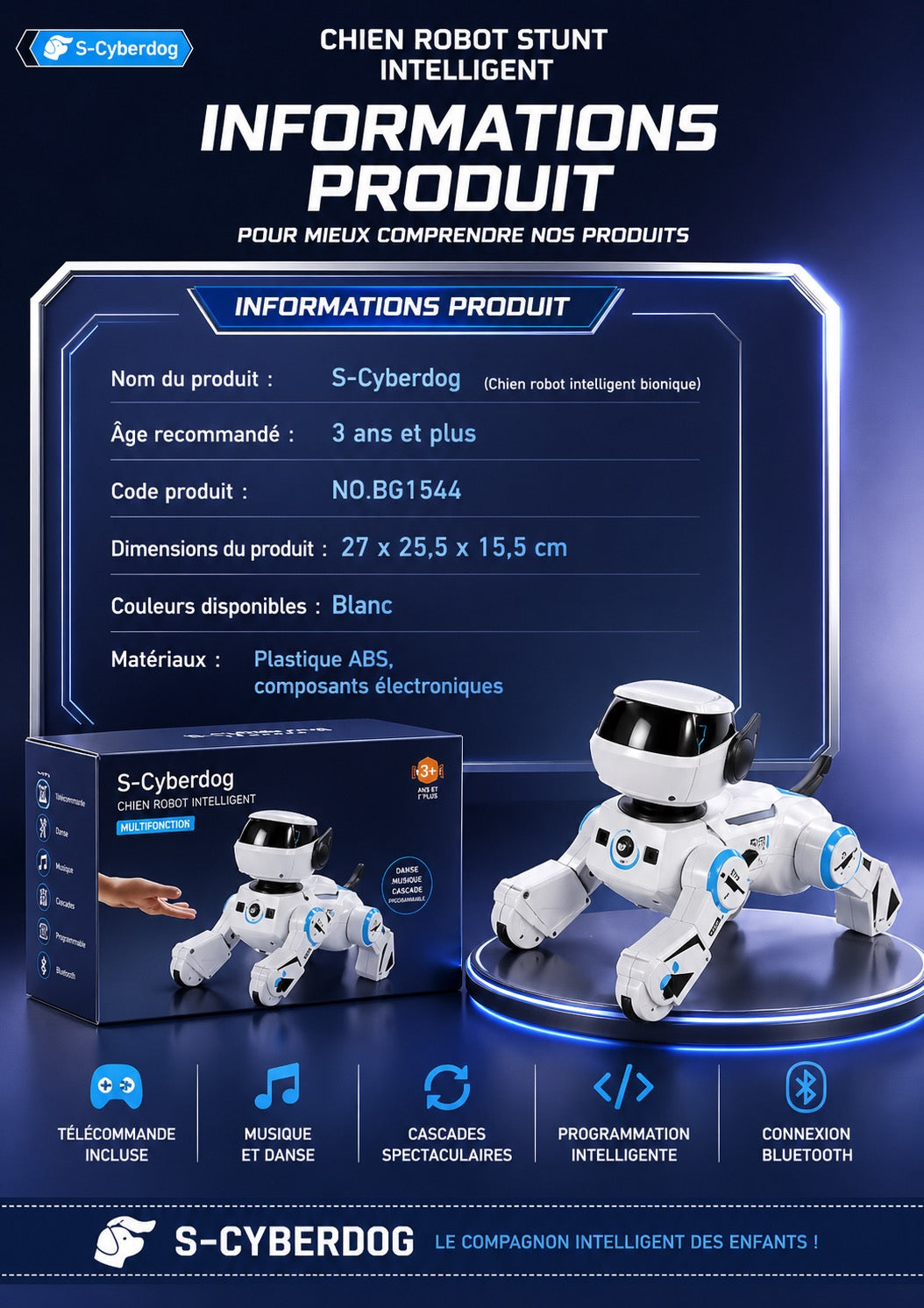 CHIEN ROBOT INTELLIGENT RC – BLUETOOTH, DANSE, PROGRAMMABLE ✨