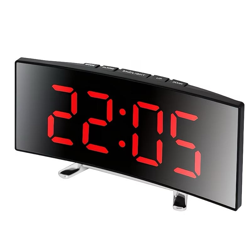 Réveil miroir LED moderne avec affichage courbé