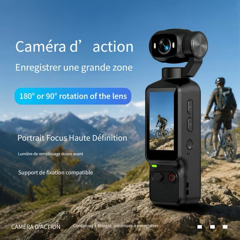 📹 CAMÉRA DE POCHE 4K – OBJECTIF ROTATIF 180°/90° – ÉCRAN HD – ULTRA COMPACTE