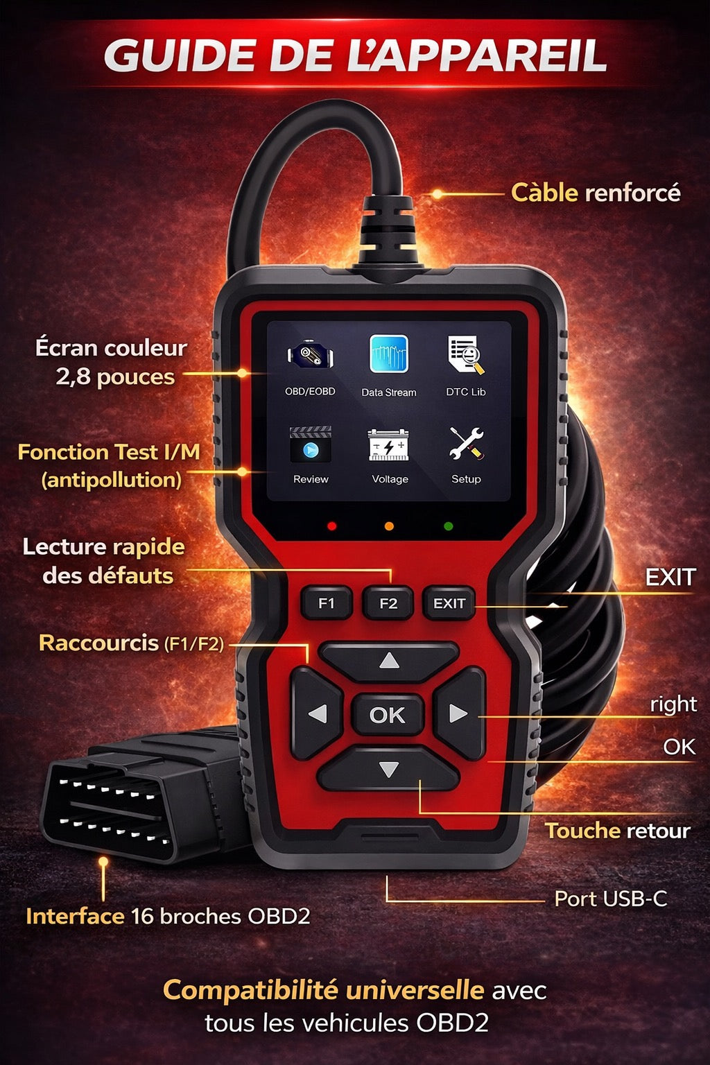 🔧 🚗 Auto-Diagnosescanner OBD2 V519 – Mehrmarken – Farbdisplay