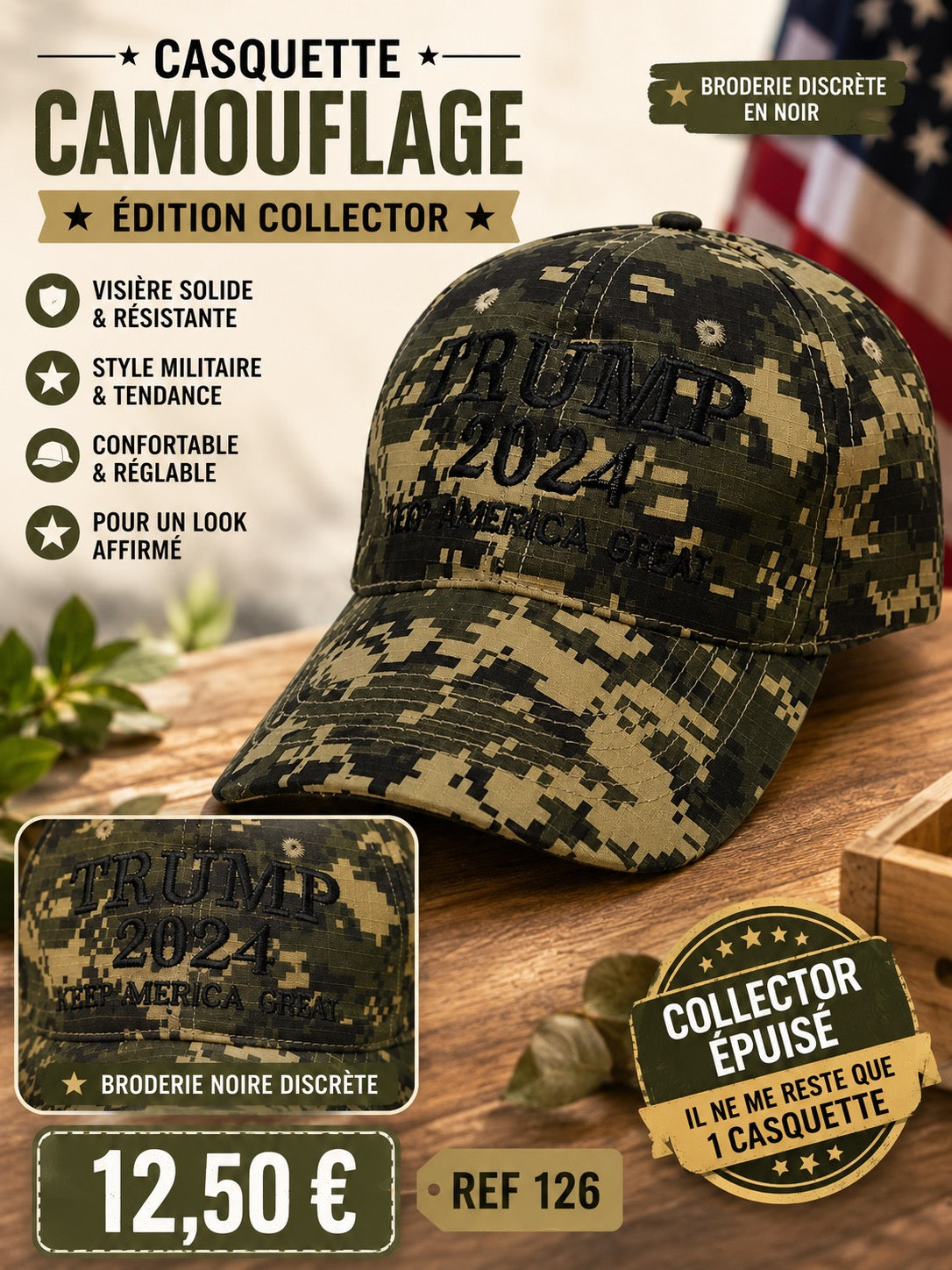 🇺🇸 CASQUETTE CAMOUFLAGE COLLECTOR 🇺🇸  ÉDITION LIMITÉE – TRUMP 2024