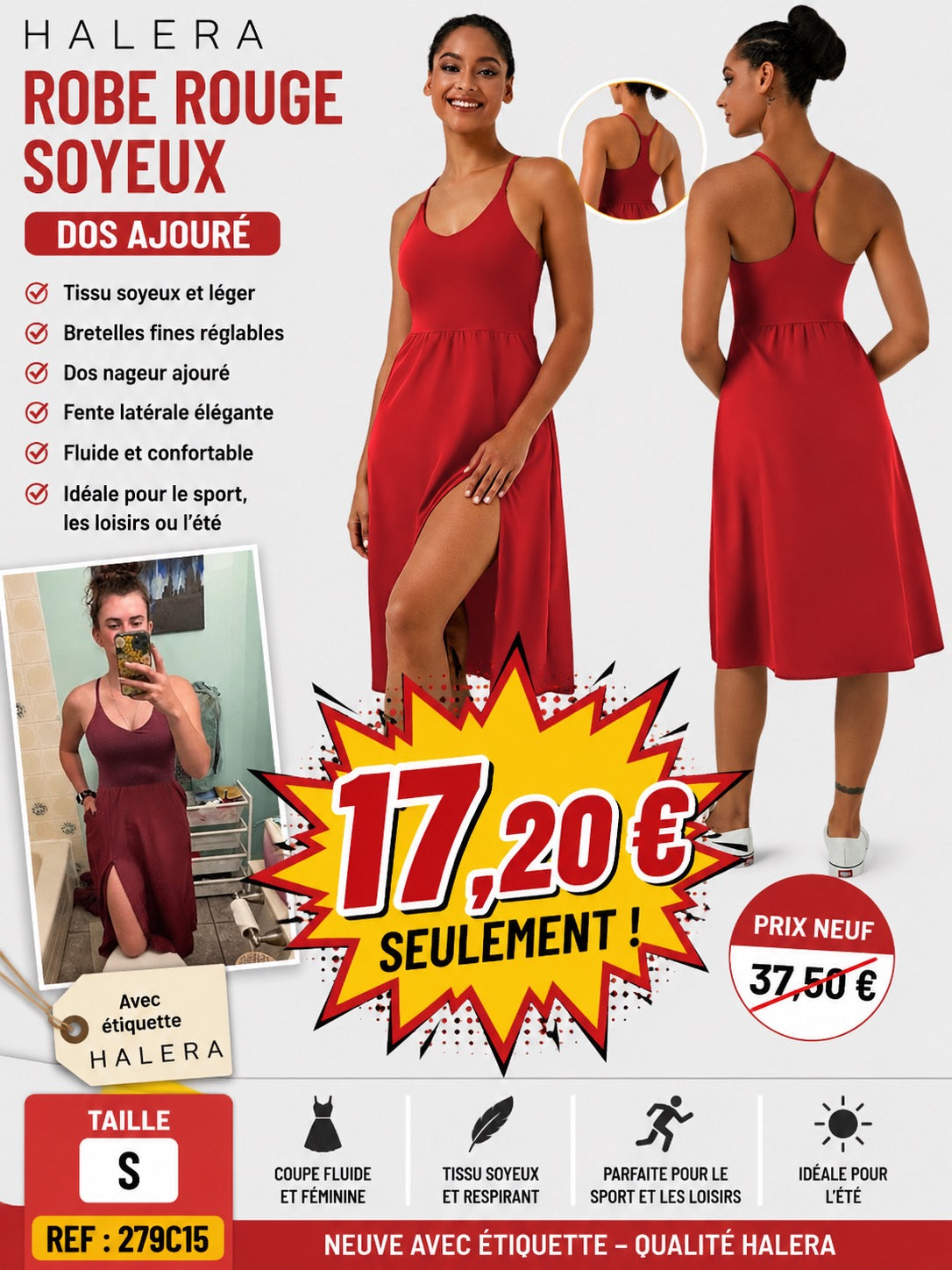🌹 ROBE ROUGE SOYEUSE HALERA – TAILLE S – NEUVE AVEC ÉTIQUETTE 🌹