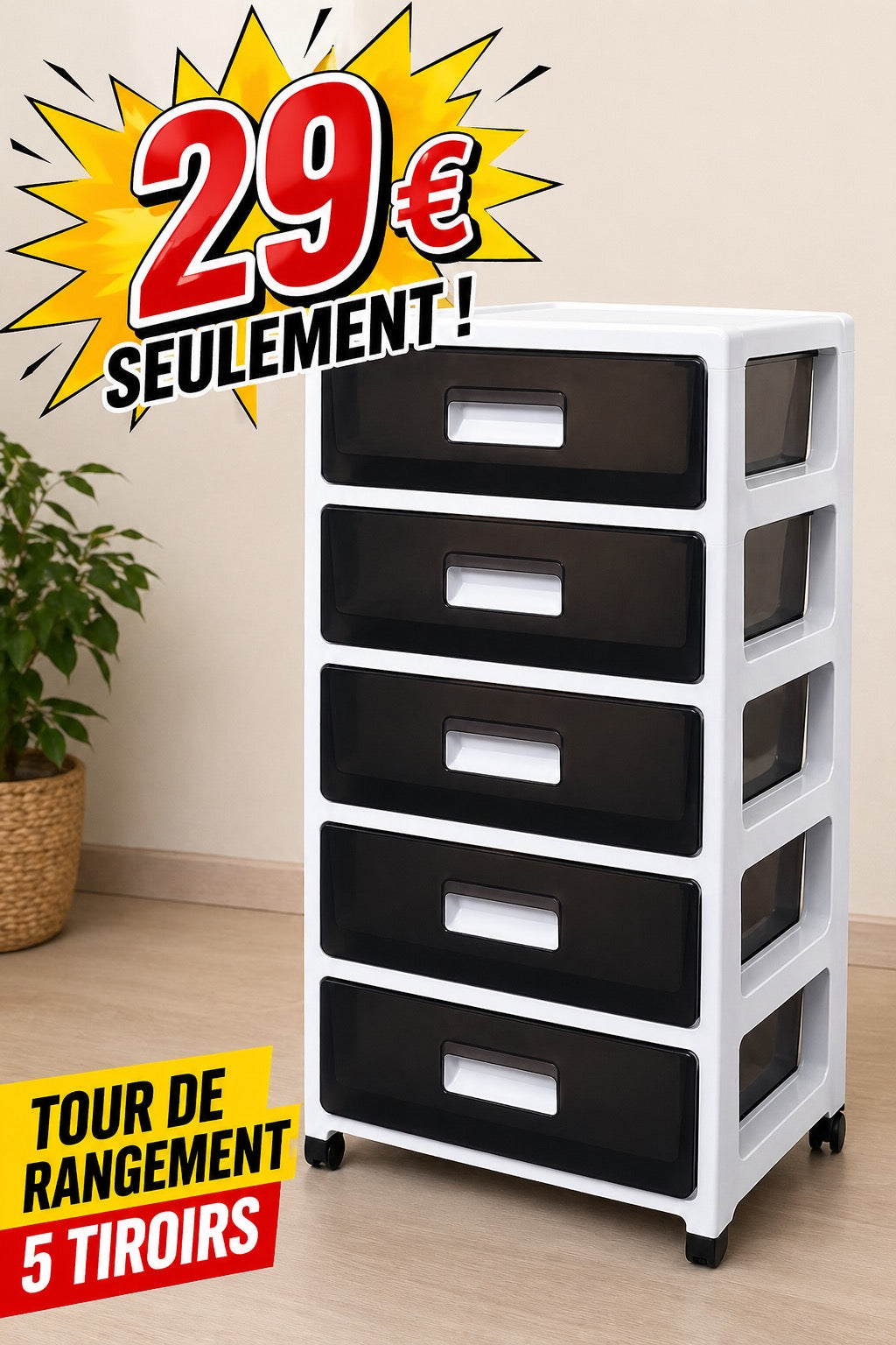 TOUR DE RANGEMENT 5 TIROIRS