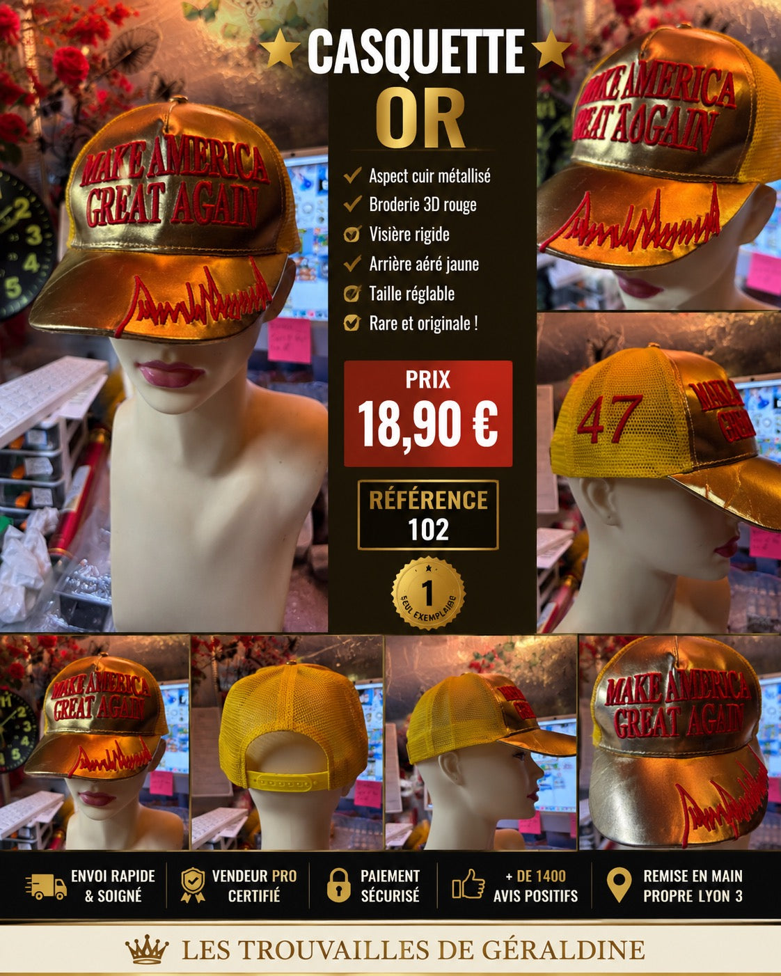 ✨ CASQUETTE "MAKE AMERICA GREAT AGAIN" OR MÉTALLISÉE ✨