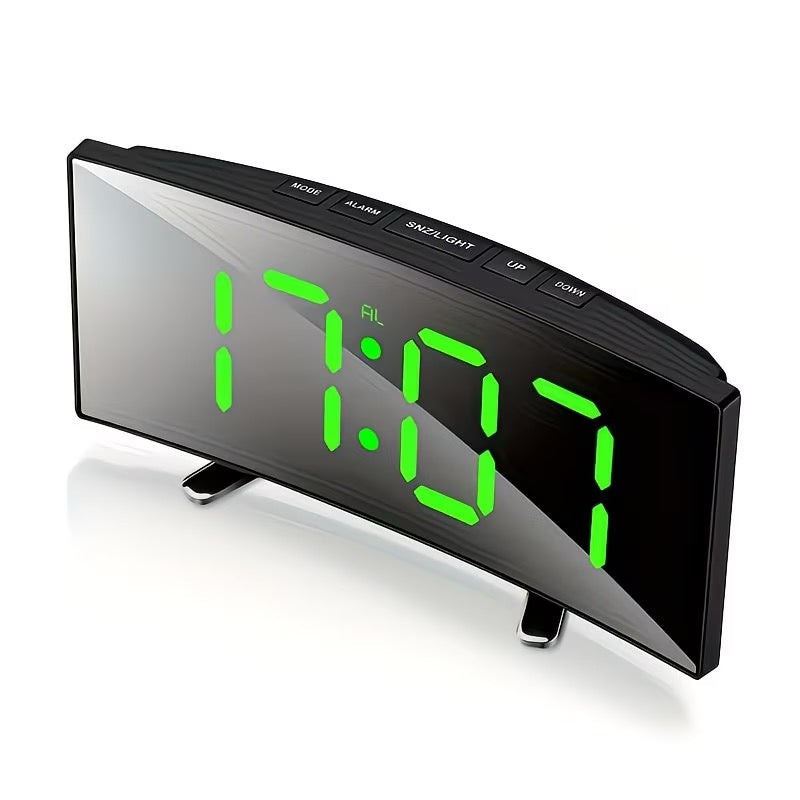 Réveil miroir LED moderne avec affichage courbé