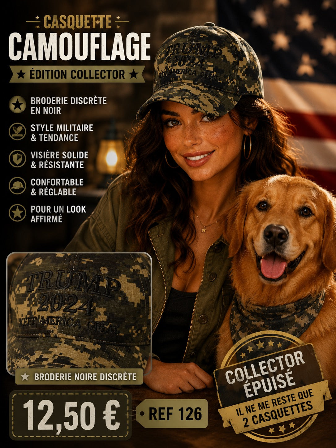 🇺🇸 CASQUETTE CAMOUFLAGE COLLECTOR 🇺🇸  ÉDITION LIMITÉE – TRUMP 2024