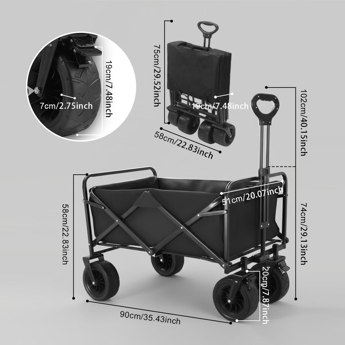 Grand Chariot de Jardin Tout-Terrain Pliable