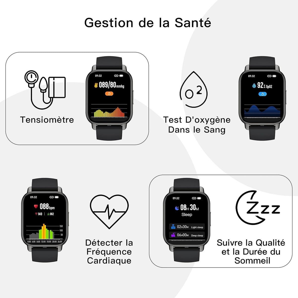 MONTRE CONNECTÉE BLUETOOTH P66 – APPELS SANTÉ –