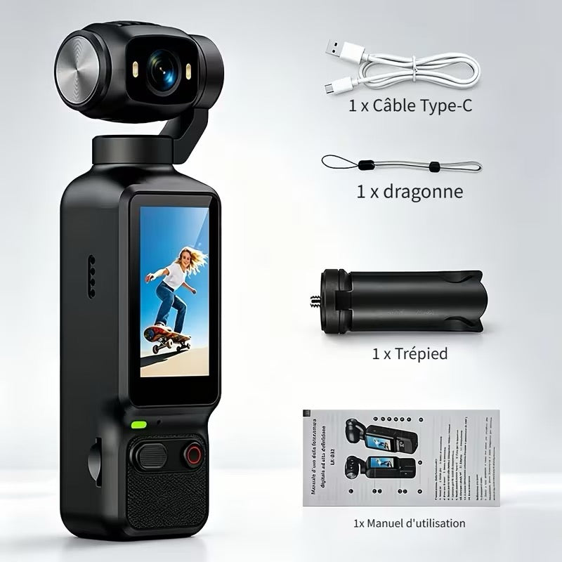 📹 CAMÉRA DE POCHE 4K – OBJECTIF ROTATIF 180°/90° – ÉCRAN HD – ULTRA COMPACTE
