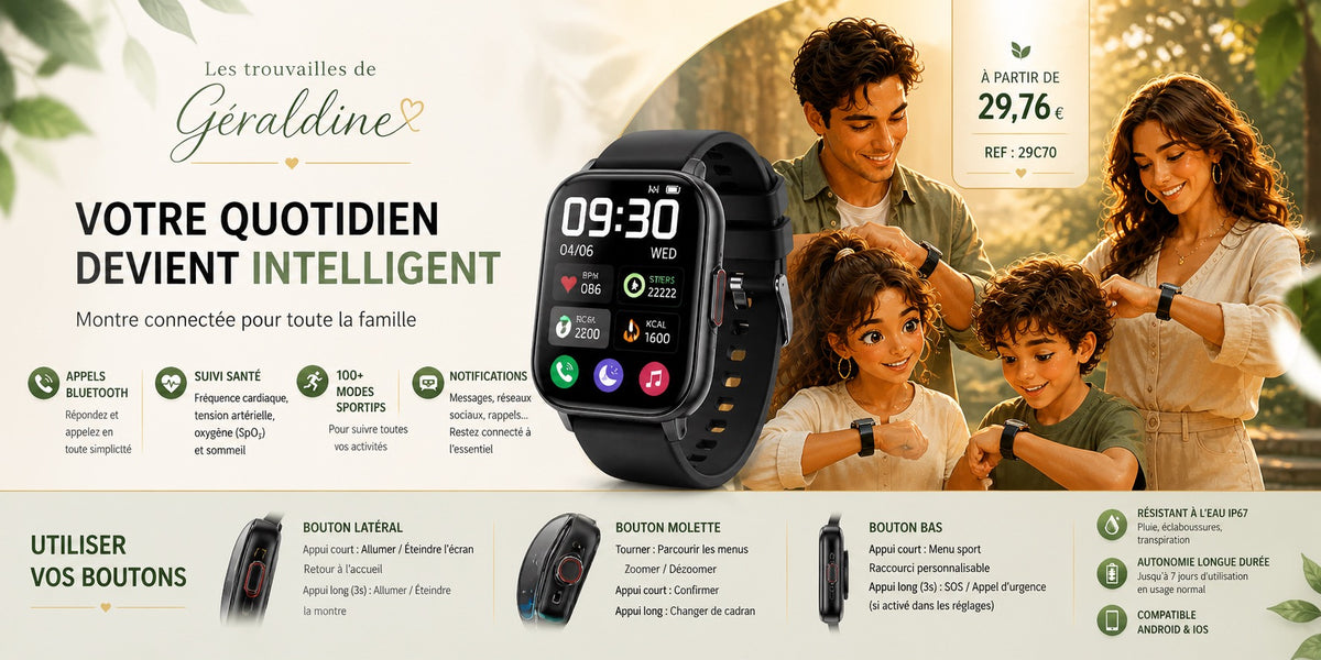 MONTRE CONNECTÉE BLUETOOTH P66 – APPELS SANTÉ –