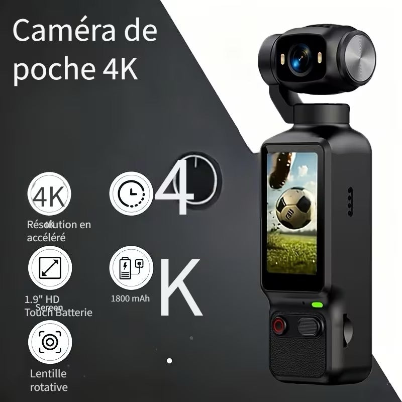 📹 CAMÉRA DE POCHE 4K – OBJECTIF ROTATIF 180°/90° – ÉCRAN HD – ULTRA COMPACTE