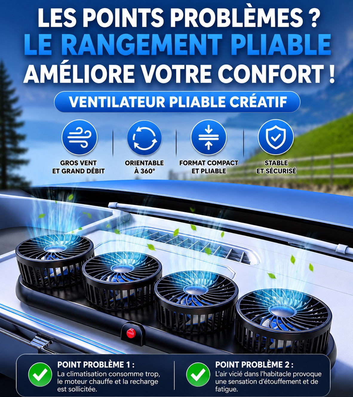 Ventilateur voiture à 4 têtes