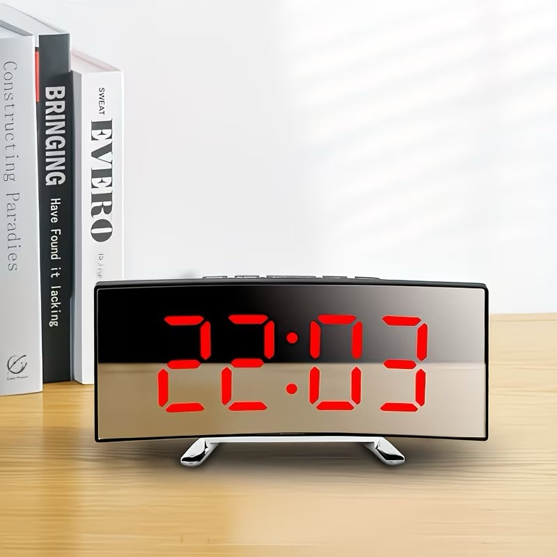Réveil miroir LED moderne avec affichage courbé