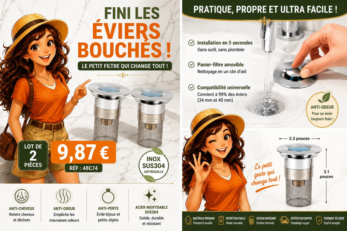 Bonde à évier. lot de 2 avec filtre