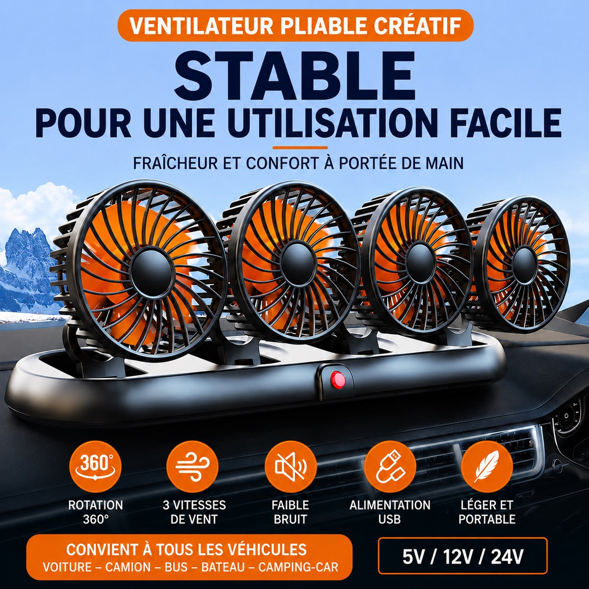 Ventilateur voiture à 4 têtes