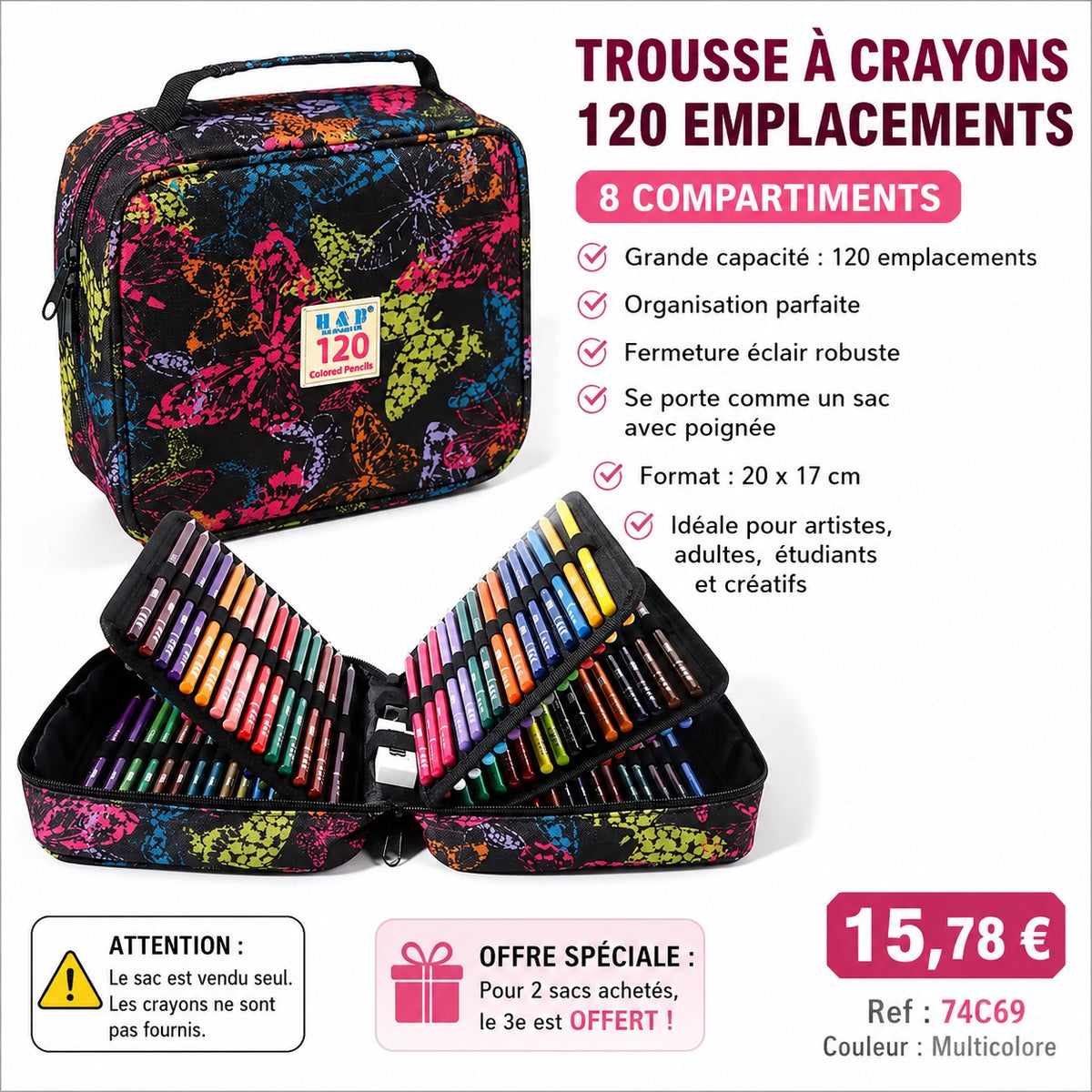 ✨ GRANDE TROUSSE MULTICOLORE – 120 EMPLACEMENTS ✨
