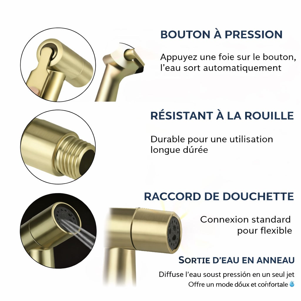Douchette or haute pression élégante et ultra efficace