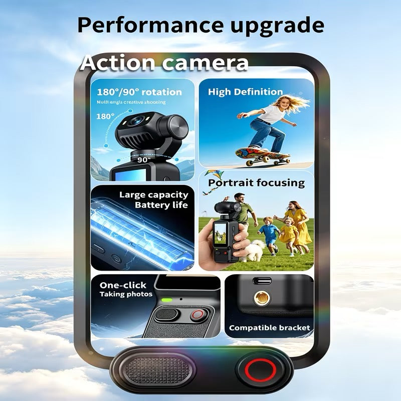 📹 CAMÉRA DE POCHE 4K – OBJECTIF ROTATIF 180°/90° – ÉCRAN HD – ULTRA COMPACTE