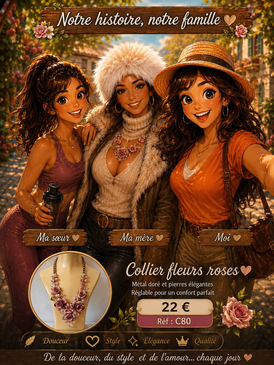 Collier de fleurs métal et pierres