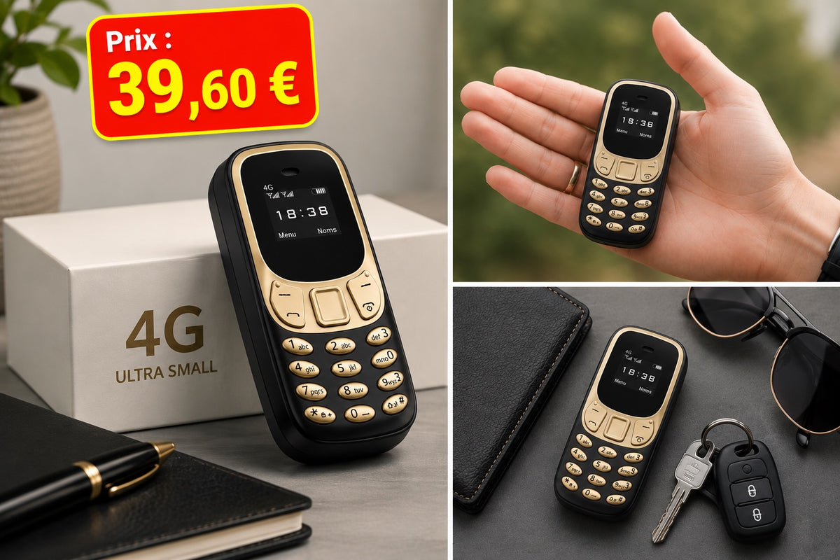 📱 Mini téléphone 4G BM10 Noir & Or – Ultra compact – Double SIM – USB-C – Le téléphone qui se glisse partout !