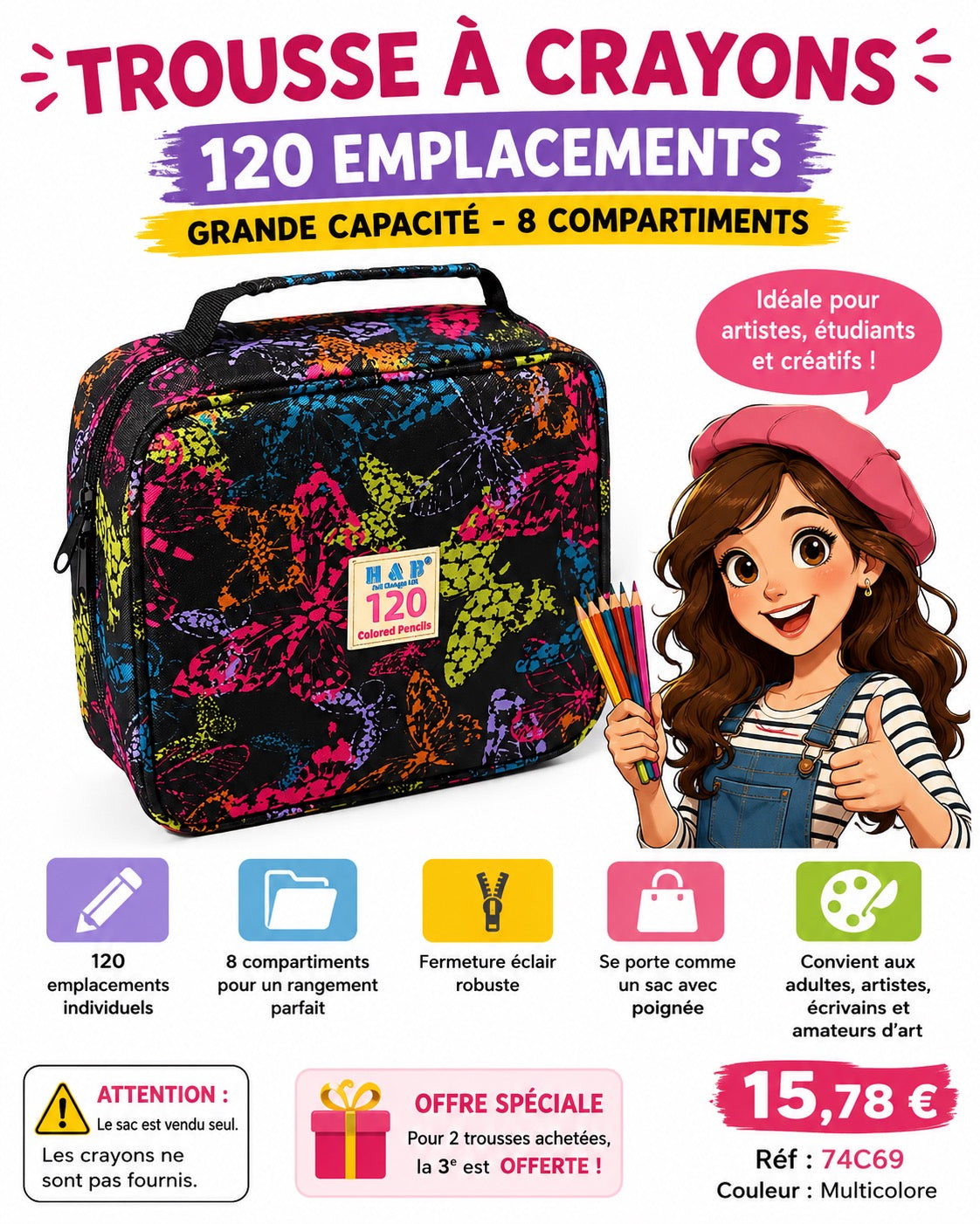 ✨ GRANDE TROUSSE MULTICOLORE – 120 EMPLACEMENTS ✨