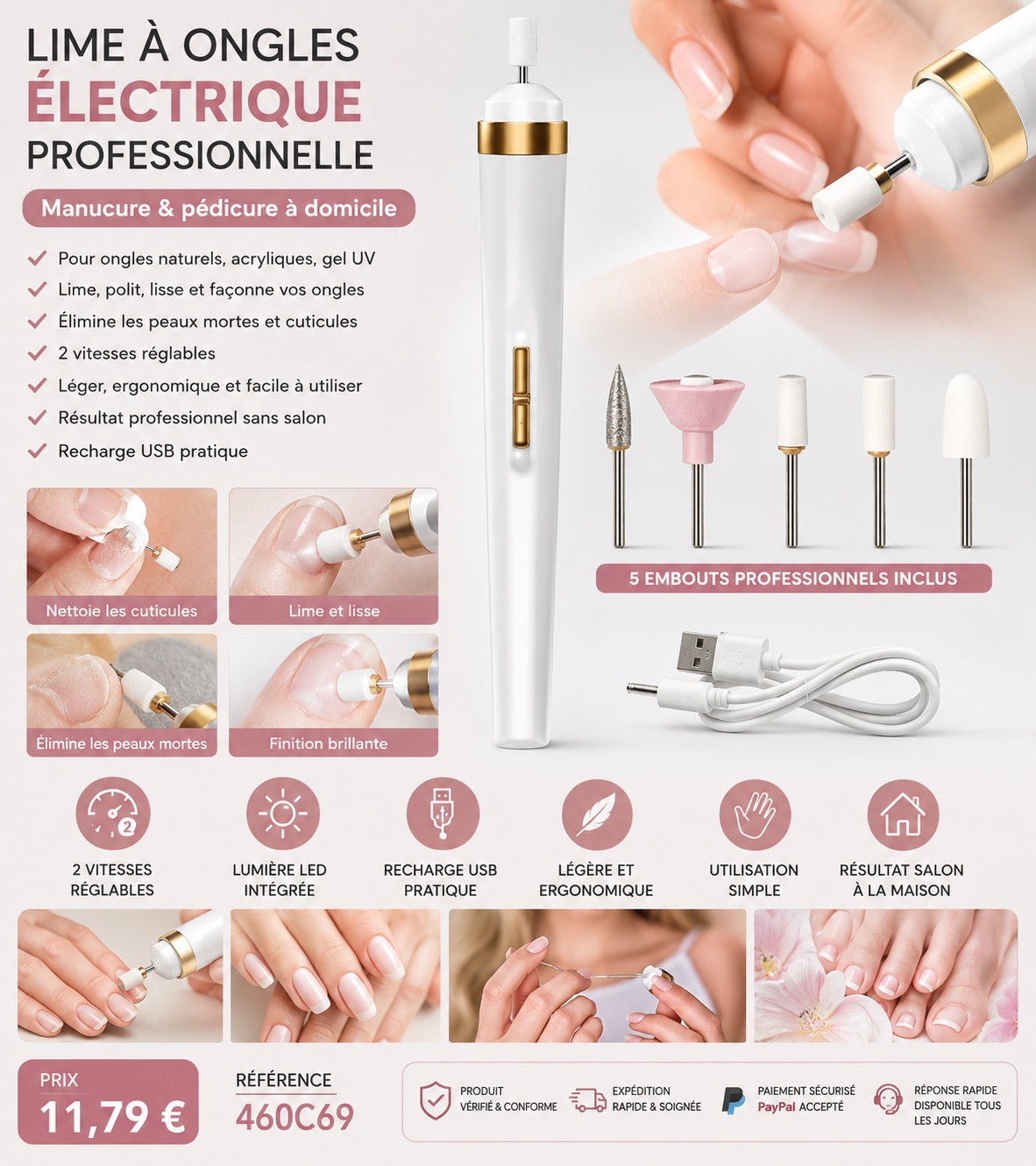 ✨ LIME À ONGLES ÉLECTRIQUE PROFESSIONNELLE USB ✨