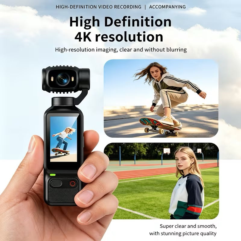📹 CAMÉRA DE POCHE 4K – OBJECTIF ROTATIF 180°/90° – ÉCRAN HD – ULTRA COMPACTE