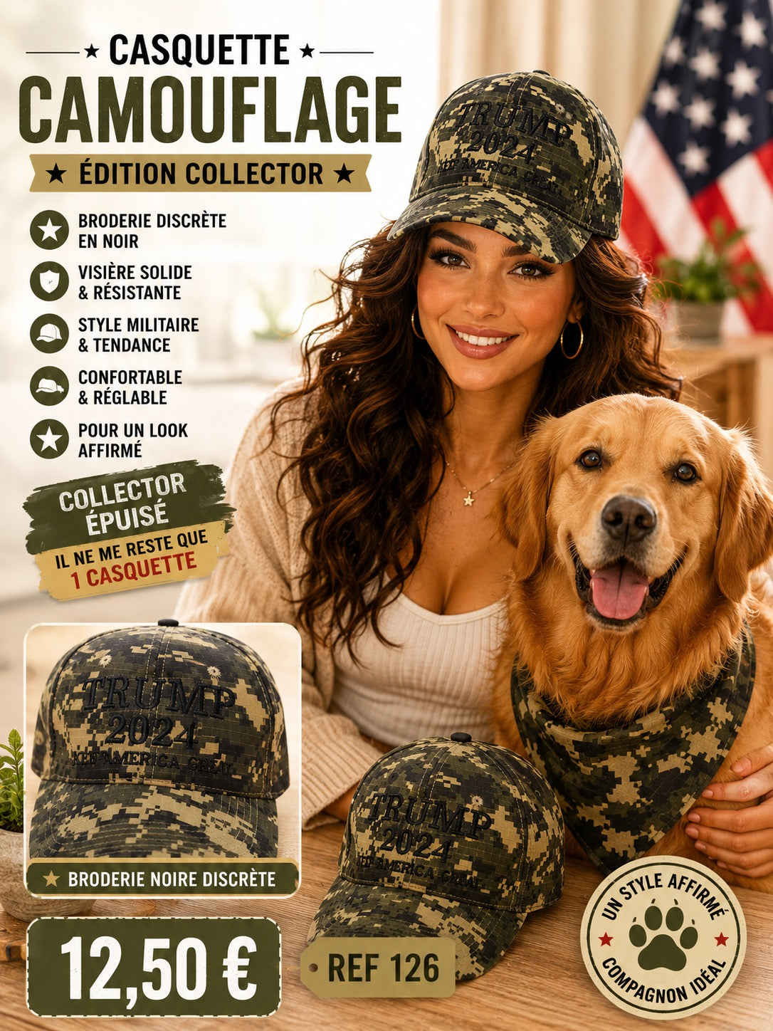 🇺🇸 CASQUETTE CAMOUFLAGE COLLECTOR 🇺🇸  ÉDITION LIMITÉE – TRUMP 2024