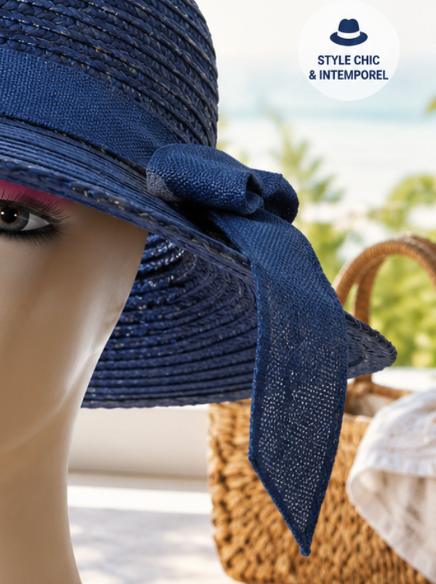 🌞 CHAPEAU CAPELINE BLEU MARINE – ÉLÉGANCE, CHARME & PROTECTION AU QUOTIDIEN