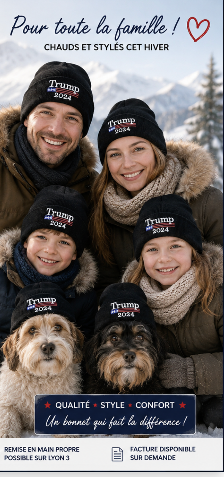 ❄️ BONNET NOIR BRODÉ – TRUMP 2024 – MAILLE CHAUDE