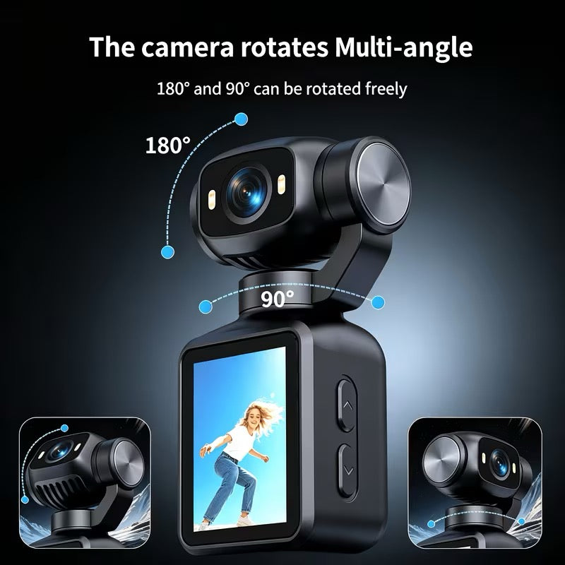 📹 CAMÉRA DE POCHE 4K – OBJECTIF ROTATIF 180°/90° – ÉCRAN HD – ULTRA COMPACTE