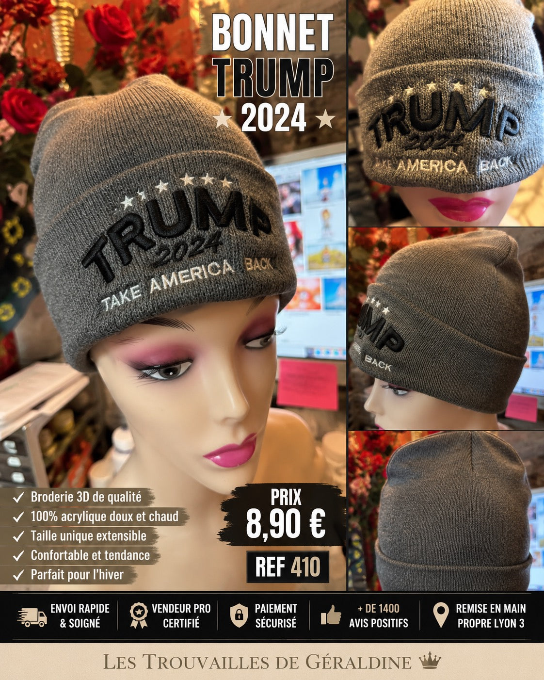 Bonnet TRUMP 2024 – Broderie 3D