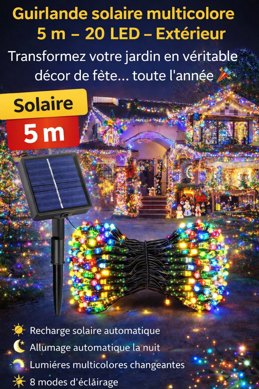 GUIRLANDE LUMINEUSE SOLAIRE 5M