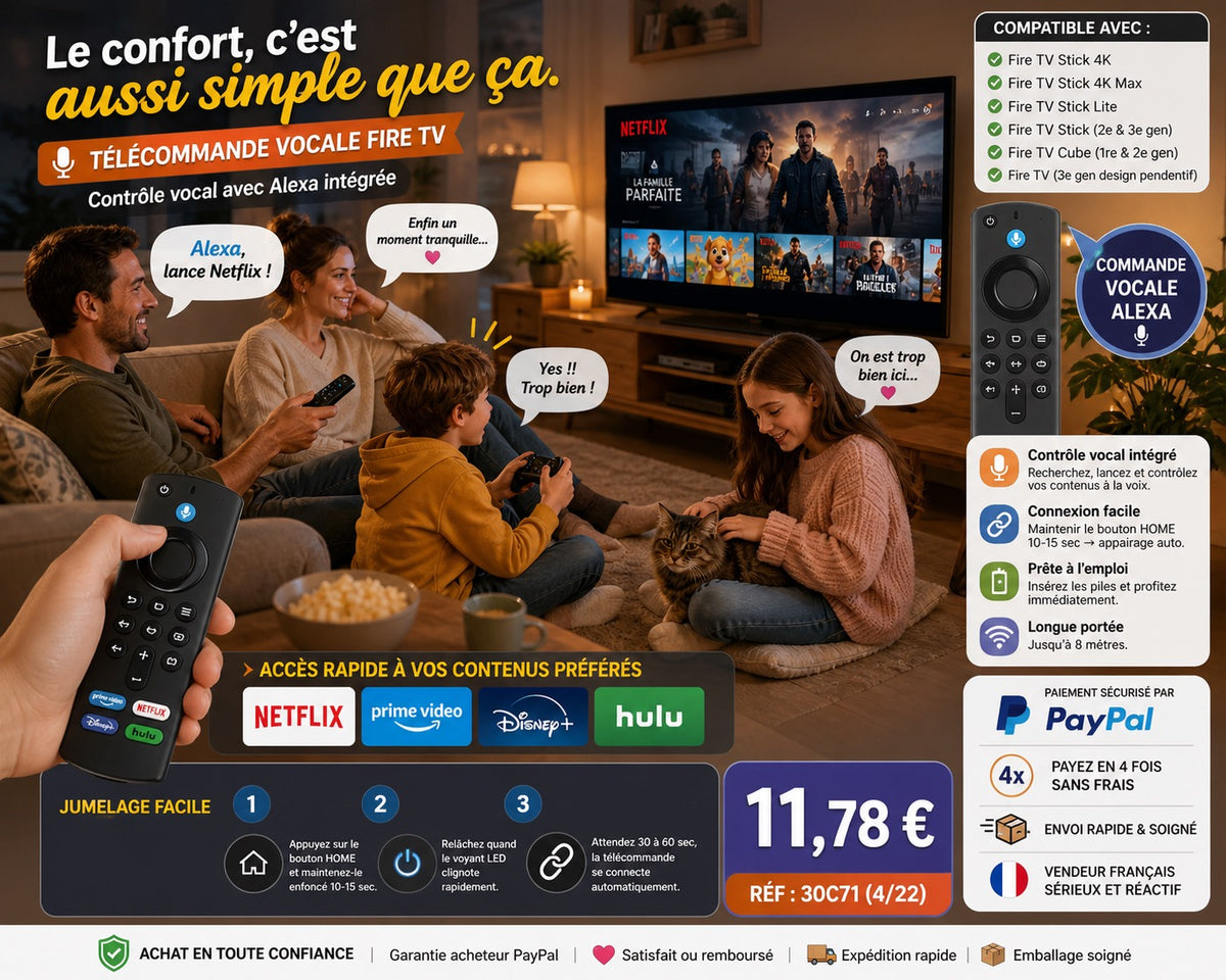 TÉLÉCOMMANDE VOCALE FIRE TV – RAPIDE &amp; COMPATIBLE