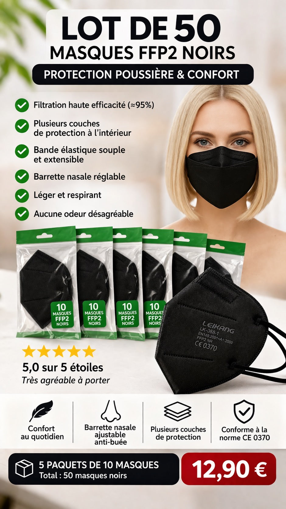 LOT DE 50 MASQUES NOIRS