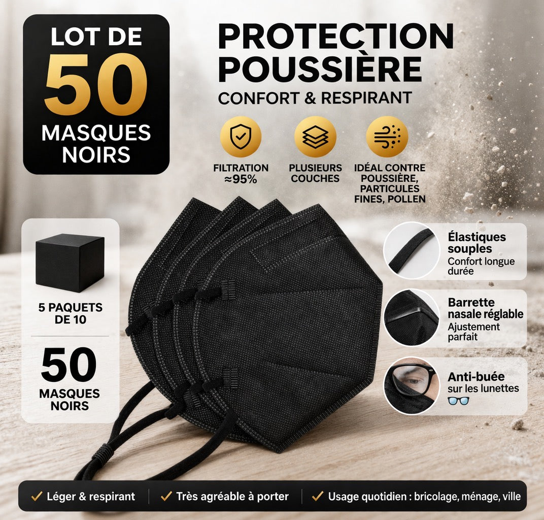 LOT DE 50 MASQUES NOIRS