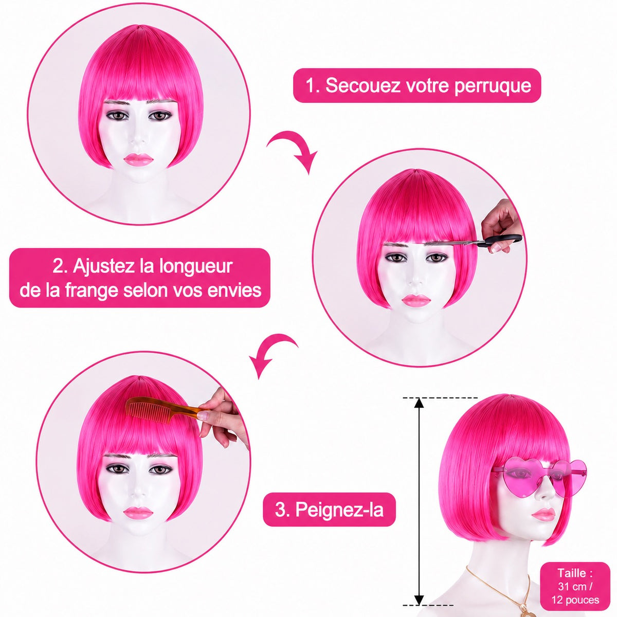 Perruque rose/rouge