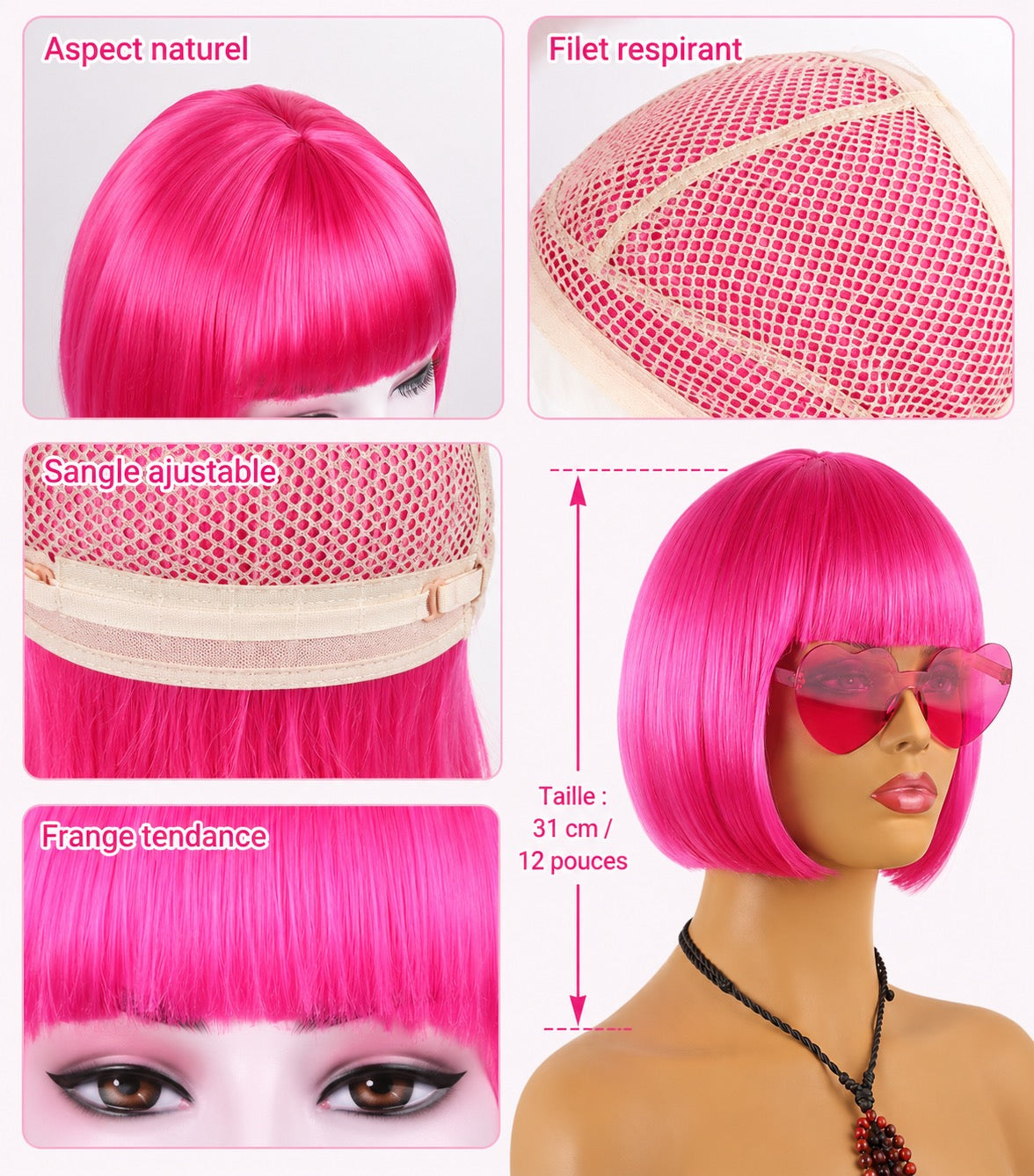 Perruque rose/rouge