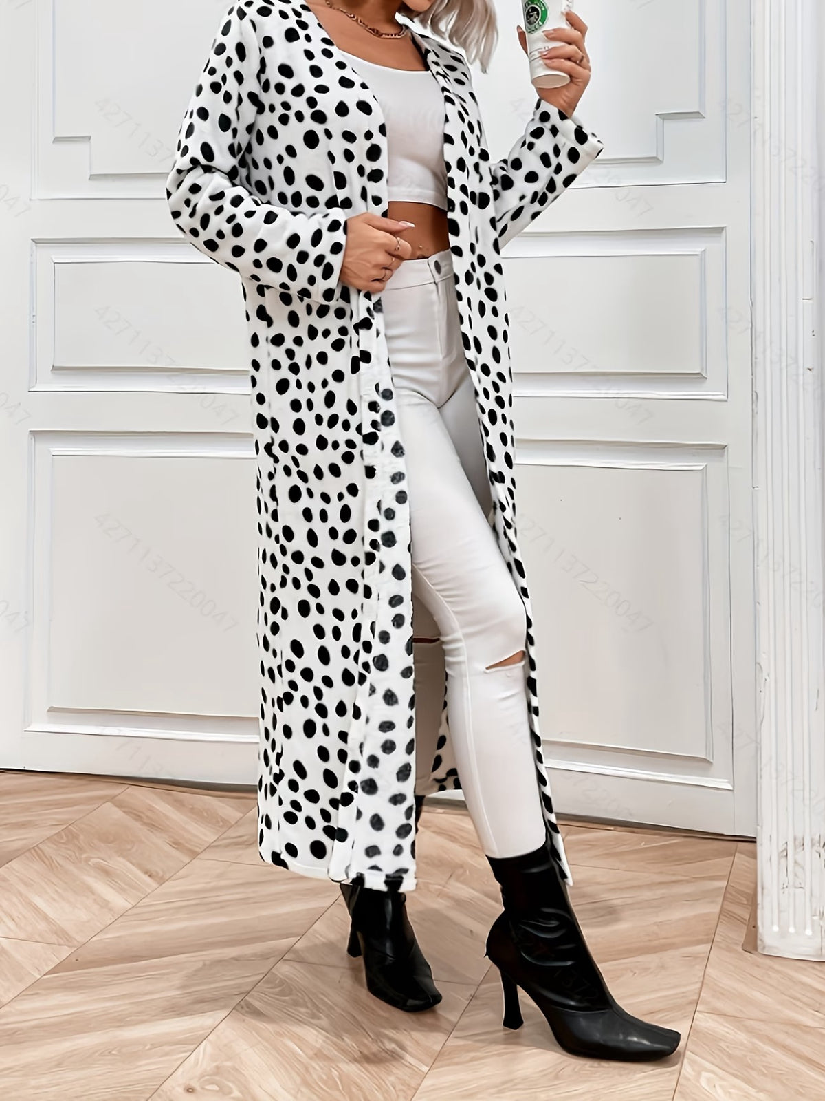 MANTEAU LONG NOIR/ BLANC STYLE DALMATIEN –