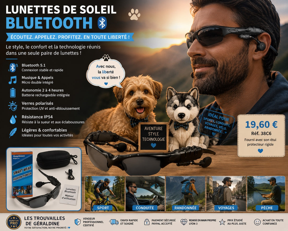 🕶️ LUNETTES DE SOLEIL BLUETOOTH STÉRÉO – MUSIQUE &amp; APPELS MAINS LIBRES