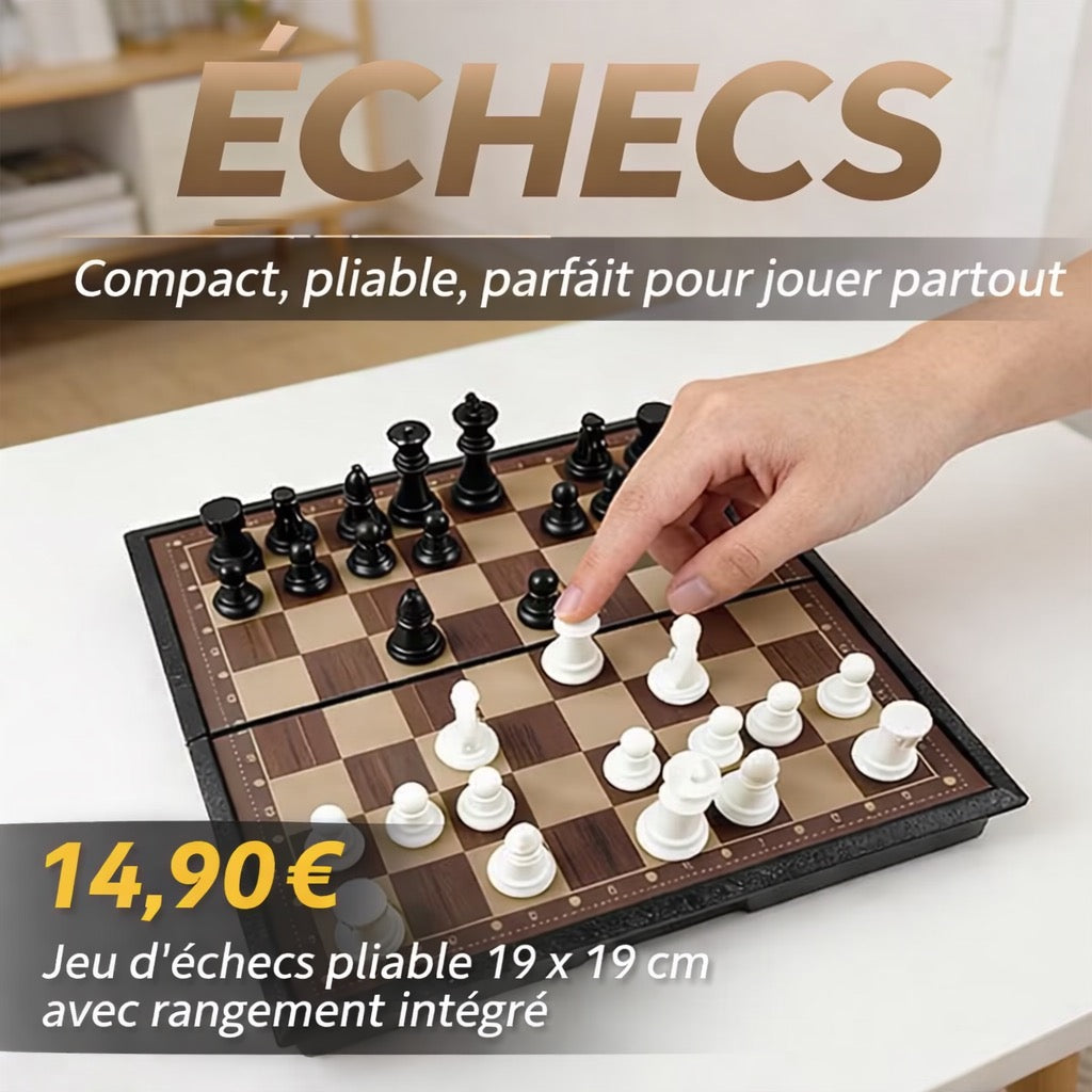Jeu d'échecs pliable 19 x 19 cm – Coffret complet avec rangement intégré