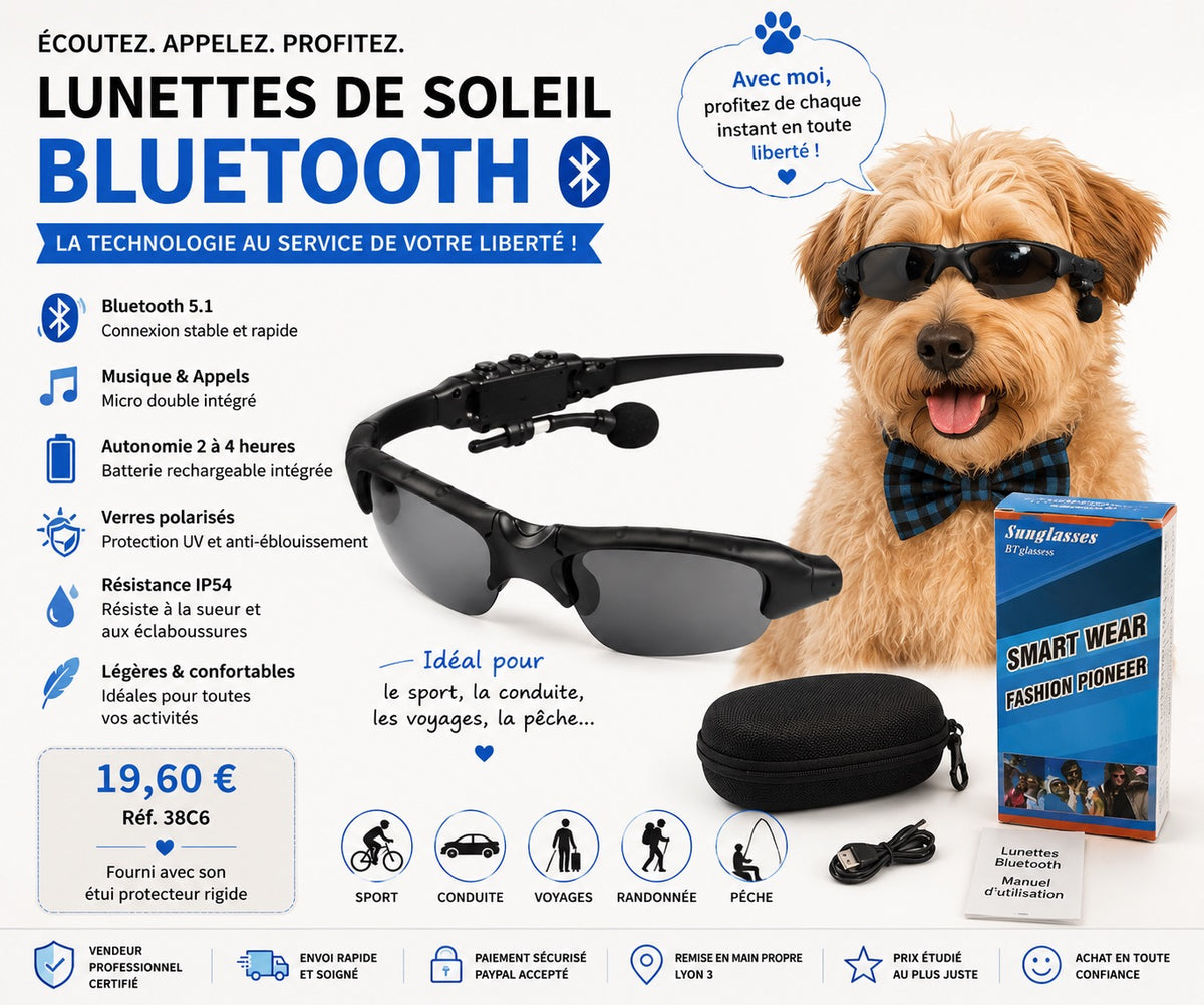 🕶️ LUNETTES DE SOLEIL BLUETOOTH STÉRÉO – MUSIQUE &amp; APPELS MAINS LIBRES